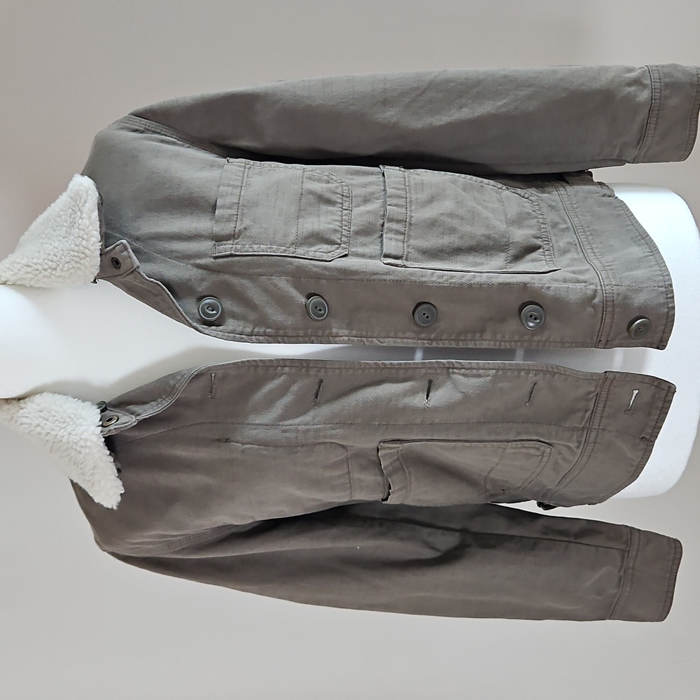 Lucky Brand XS Olive Military Jacket Opt Sherpa Collar Utility Indie Y2K